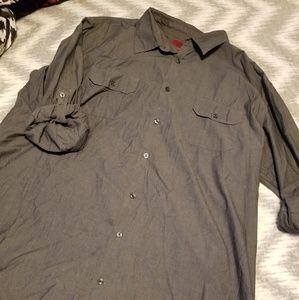 Men's Foundry Grey Blue Button Up 3/4 Sleve Top